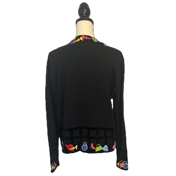Just B Heavily Beaded Cardigan Sweater L Black Appliqué Purses Shoes Fashion - Picture 4 of 6
